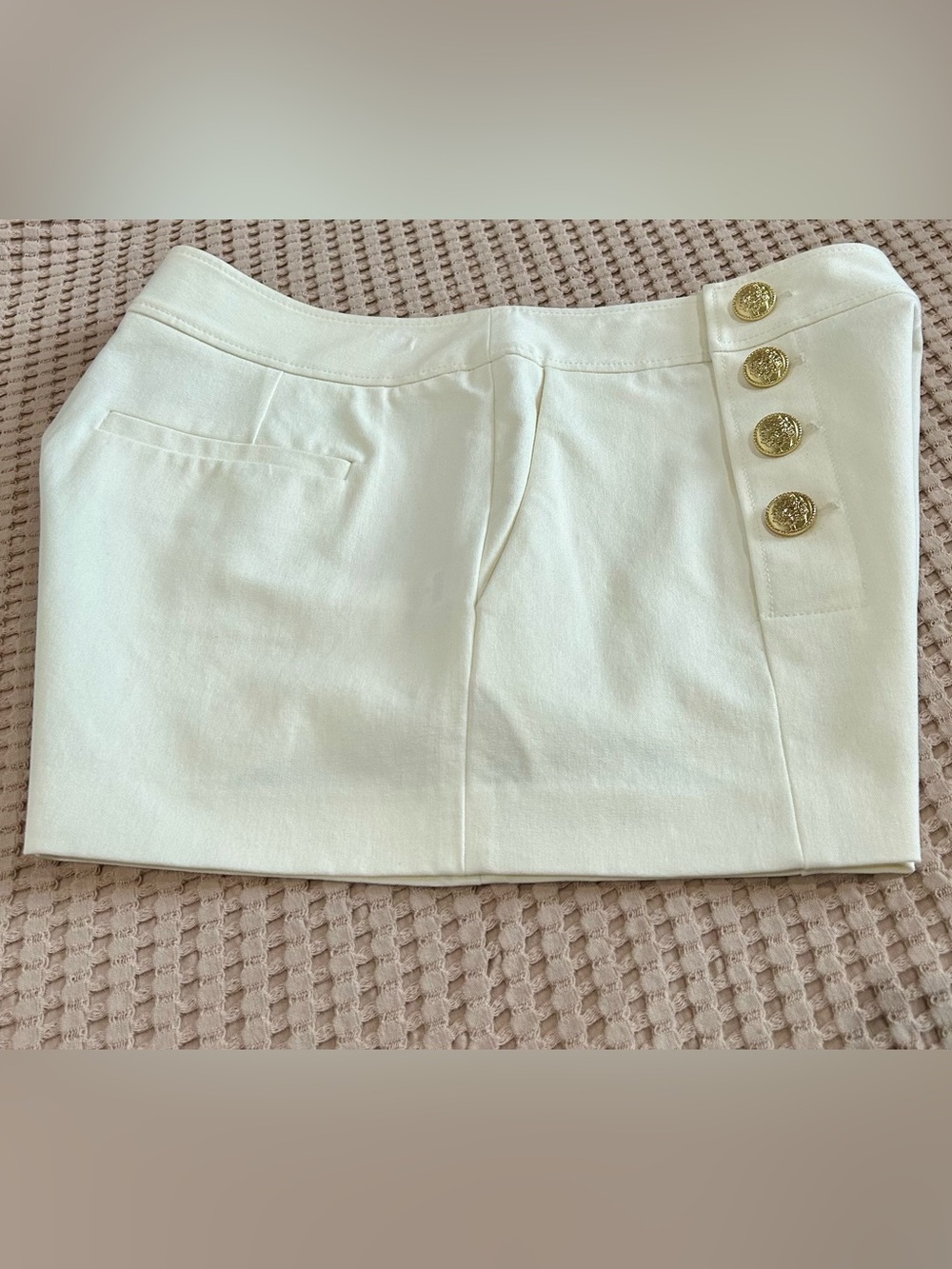 Derek Lam 10 Crosby-High-Waist Nautical Button Shorts in Soft White